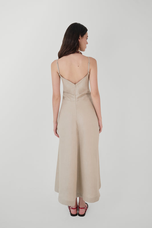 Amura Linen Midi Dress Kaki