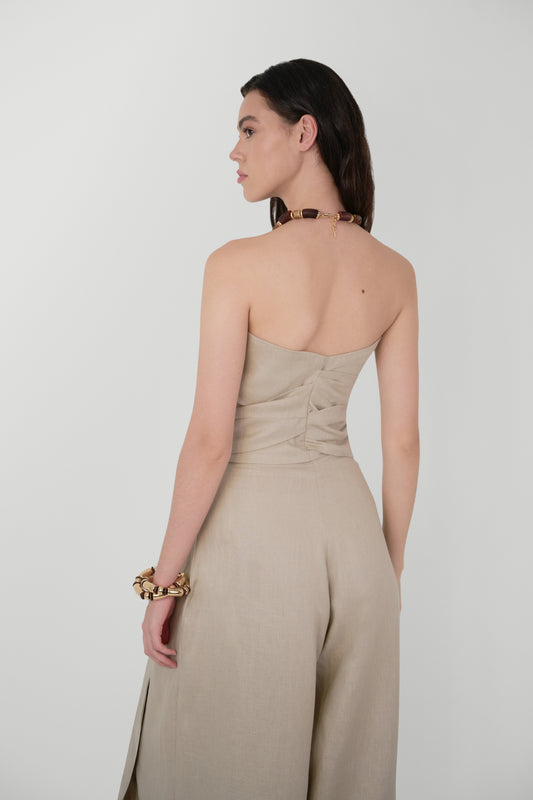 Irene Linen Top Kaki