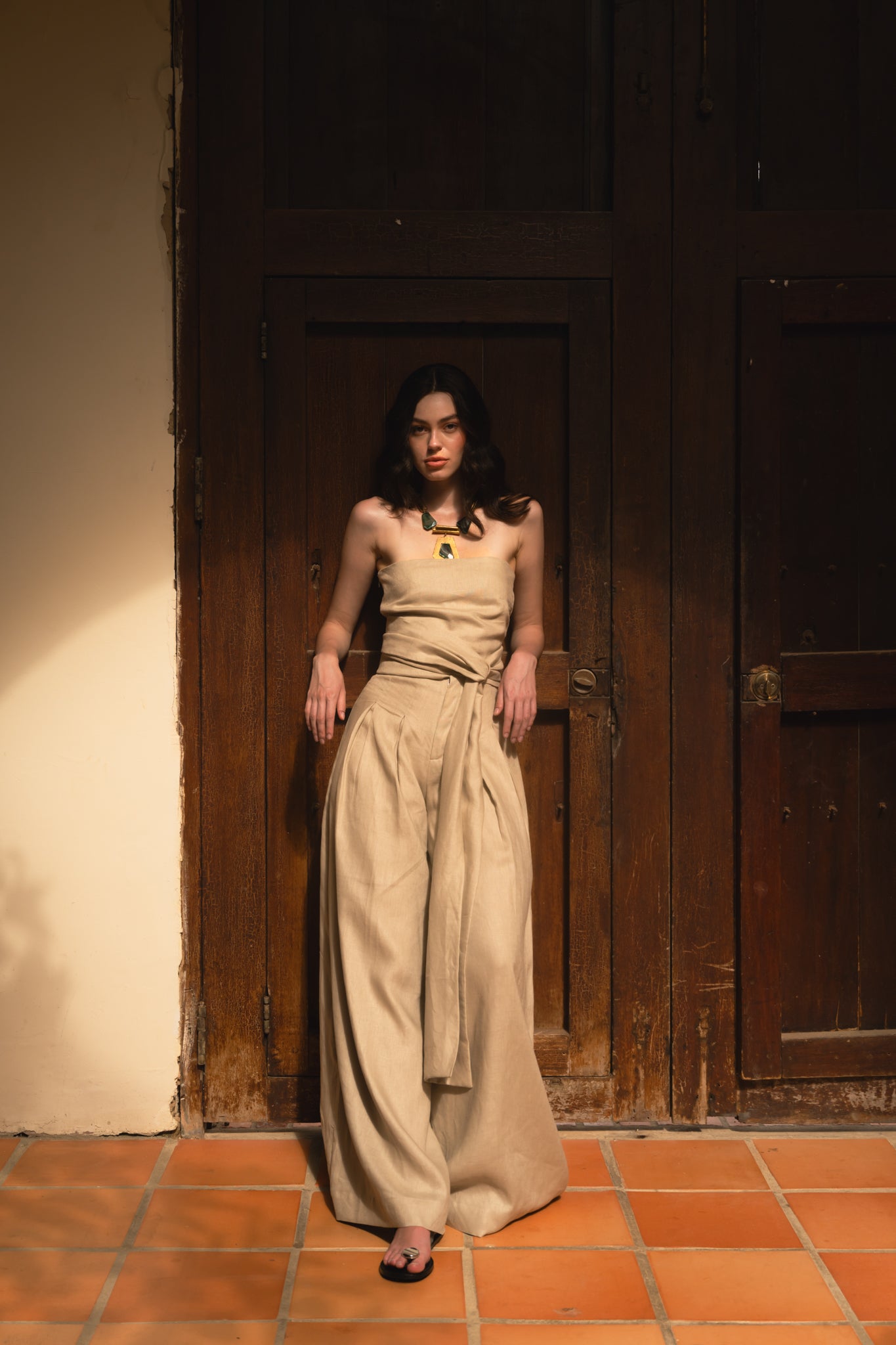 Irene Linen Top Kaki