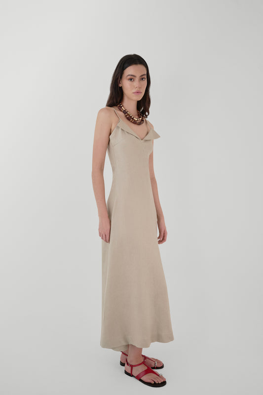 Amura Linen Midi Dress Kaki