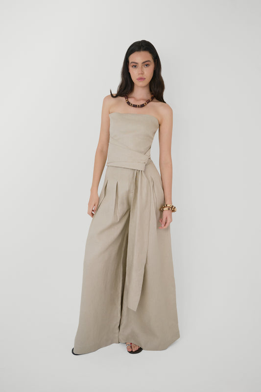 Irene Linen Top Kaki